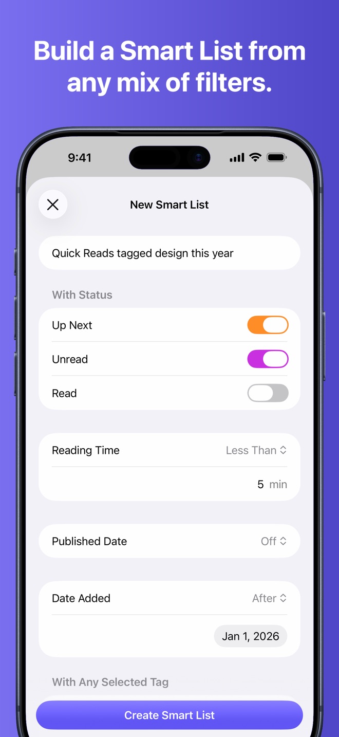 Build a Smart List from any mix of filters