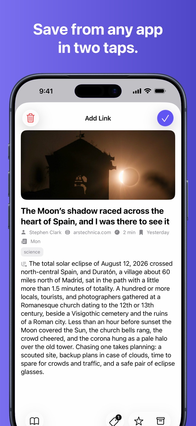 Save from any app in two taps